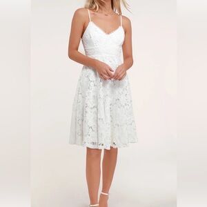Lulu's Nora Lee White Sleeveless Lace Midi Dress w/ Pockets
